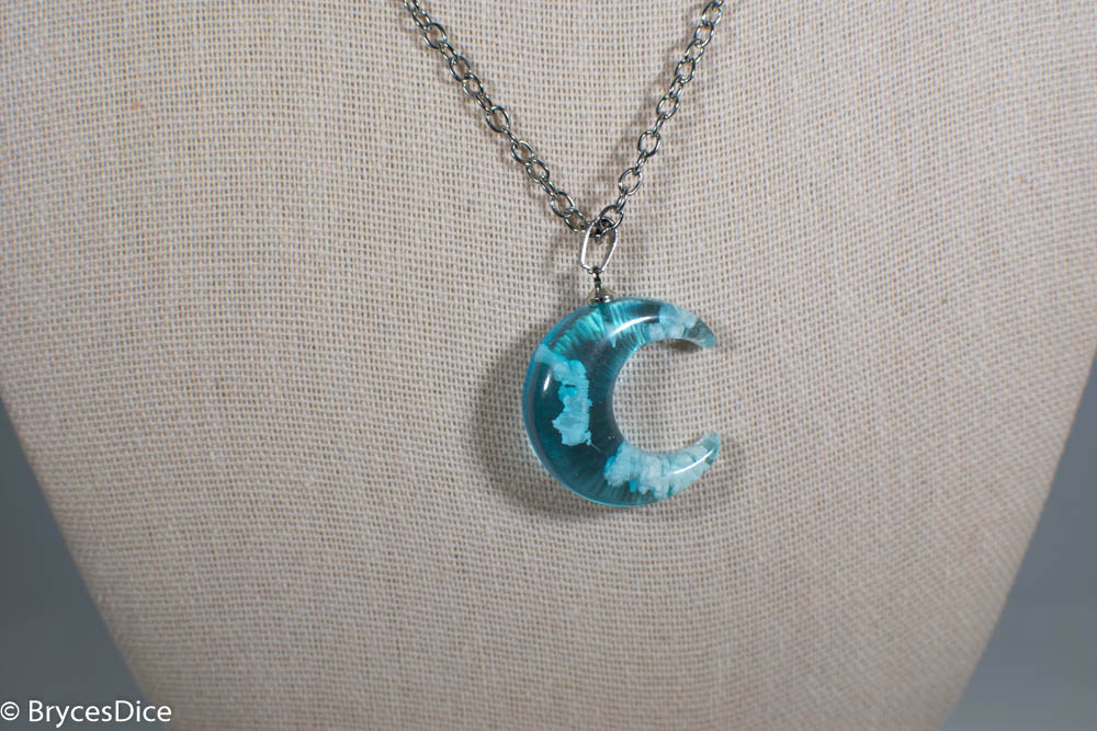 Cloudy Sky in Moon Blue Resin Sphere Necklace Pendant White Clouds