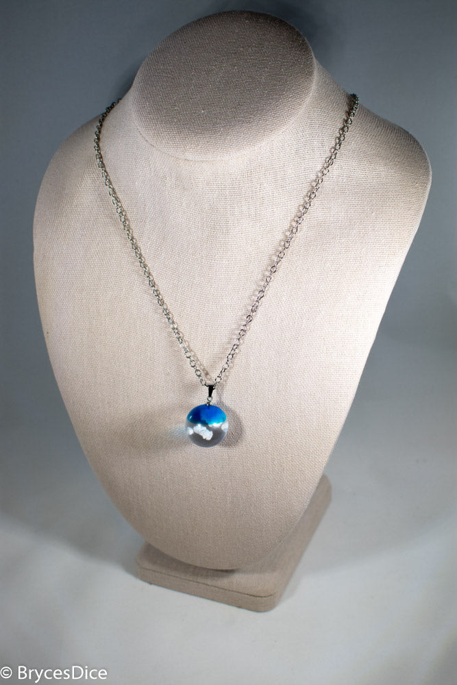 Cloudy Blue Sky Resin Sphere Necklace Pendant White Clouds