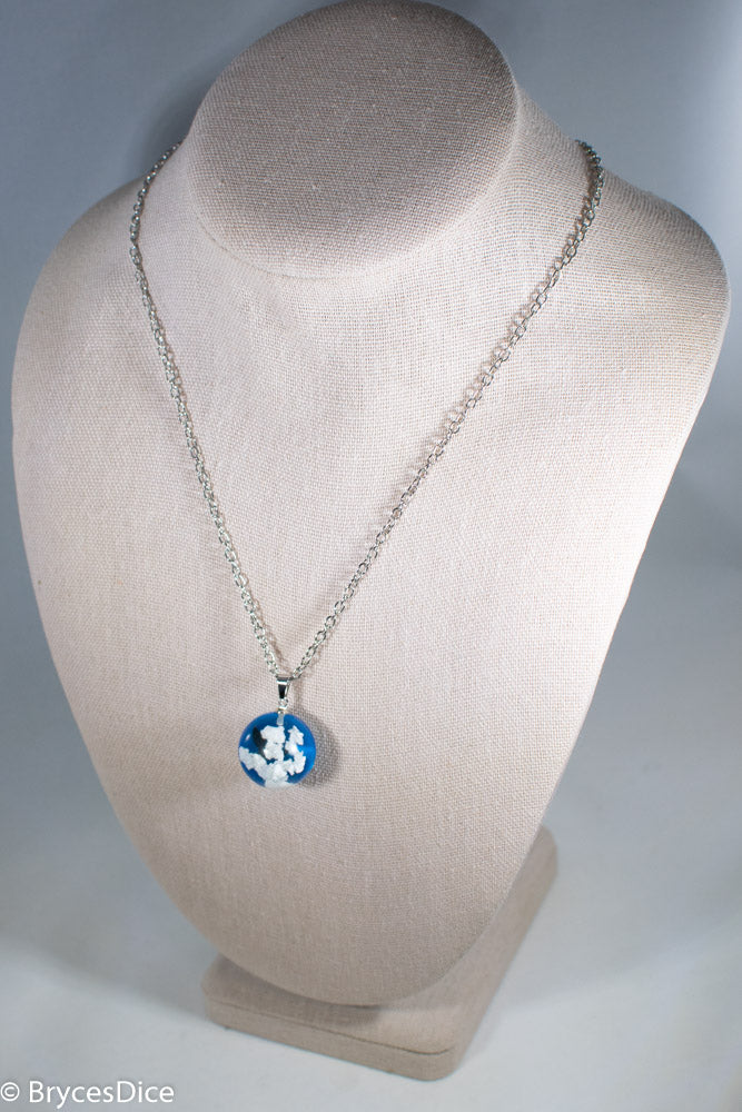 Cloudy Sky w/Bird & Blue Resin Sphere Necklace Pendant White Clouds