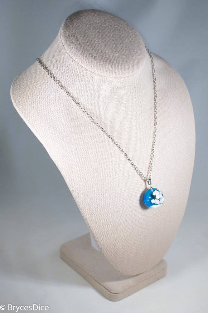 Cloudy Sky w/Bird & Blue Resin Sphere Necklace Pendant White Clouds