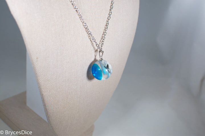 Cloudy Sky w/Bird & Blue Resin Sphere Necklace Pendant White Clouds