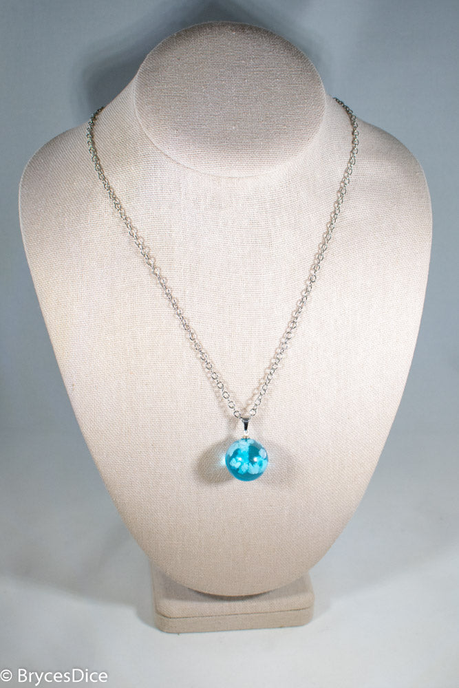 Cloudy Sky Blue Resin Sphere Necklace Pendant White Clouds