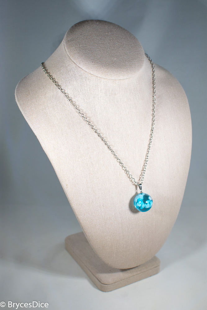 Cloudy Sky Blue Resin Sphere Necklace Pendant White Clouds