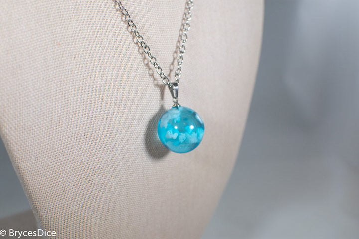 Cloudy Sky Blue Resin Sphere Necklace Pendant White Clouds