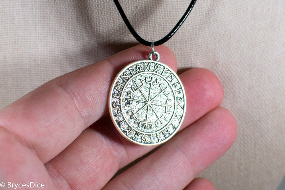 Silver Viking Icelandic Vegvisir Helmet In Runic Circle Pendant Compass Amulet Necklace