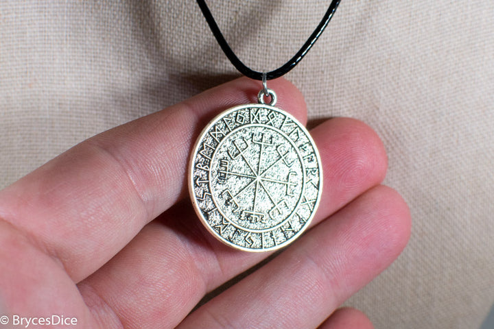 Silver Viking Icelandic Vegvisir Helmet In Runic Circle Pendant Compass Amulet Necklace
