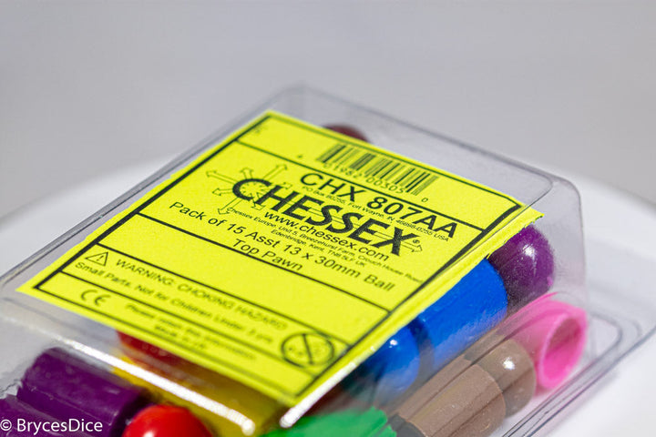 Pack of 15 Asst 13 x 30mm Ball Top Pawn CHX807
