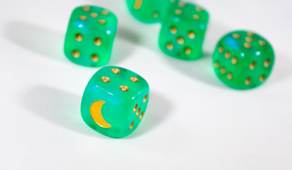 Custom Crescent Moon Sparkle Light Green Borealis Chessex Magic Rare by BrycesDice
