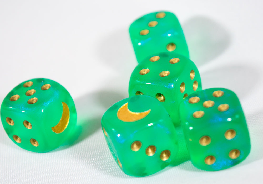 Custom Crescent Moon Sparkle Light Green Borealis Chessex Magic Rare by BrycesDice