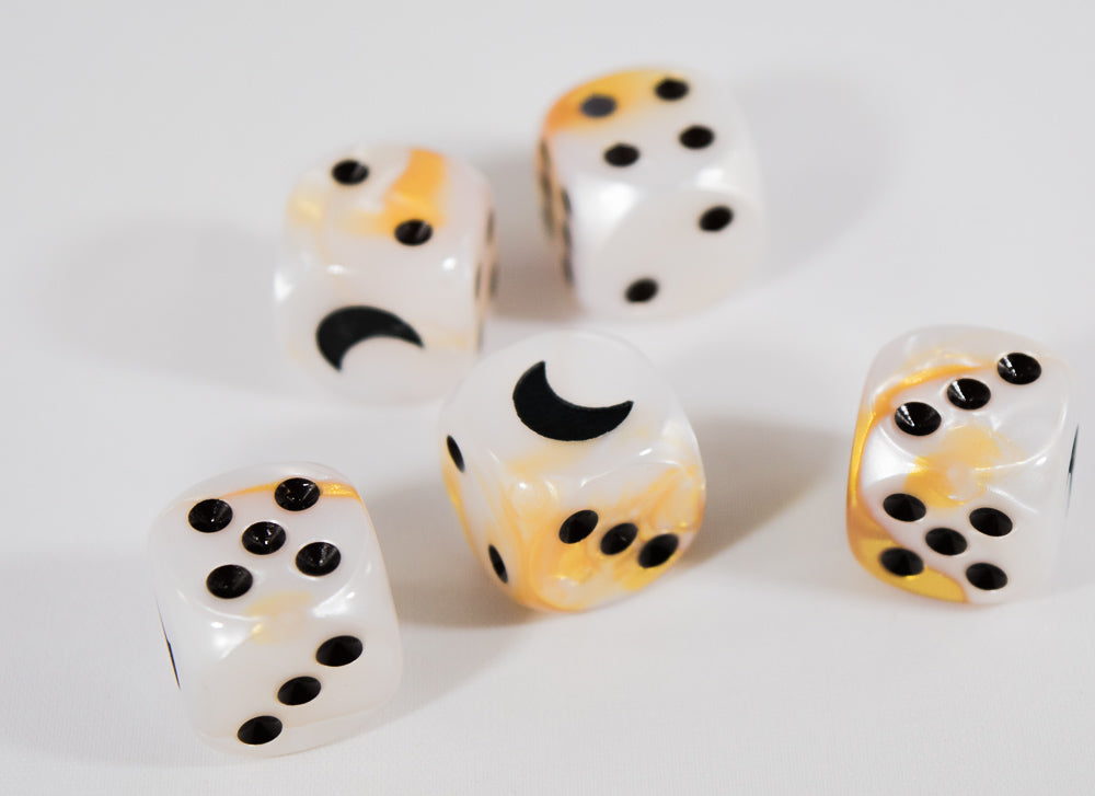 Custom Crescent Moon White-Gold Gemini Chessex Magic Rare by BrycesDice