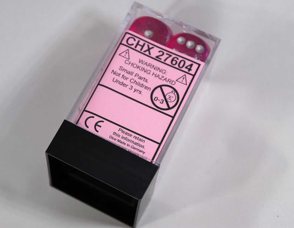 Old Glitter Borealis Pink/Silver d6 Block Dice RARE OOP Chessex 27604 16mm
