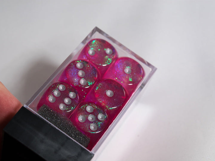 Old Glitter Borealis Pink/Silver d6 Block Dice RARE OOP Chessex 27604 16mm