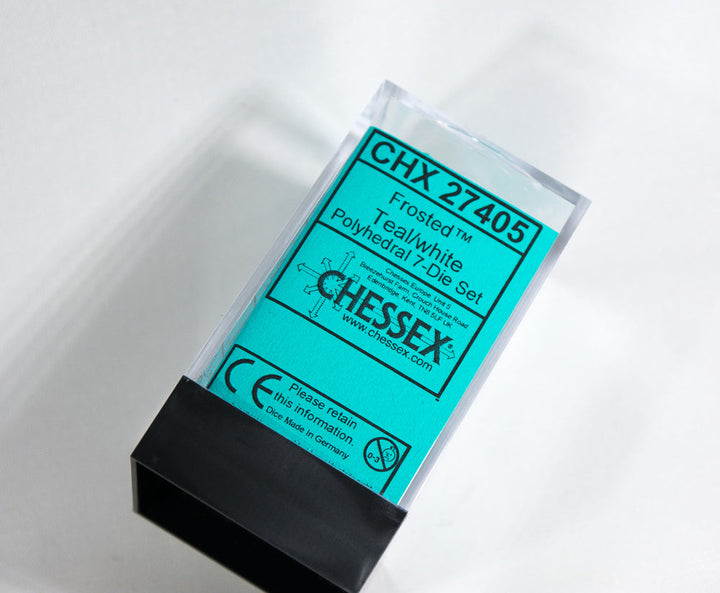 Chessex Polyhedral 7 Die Frosted Teal w/ White Numbers Set Of 7 Dice CHX 27405