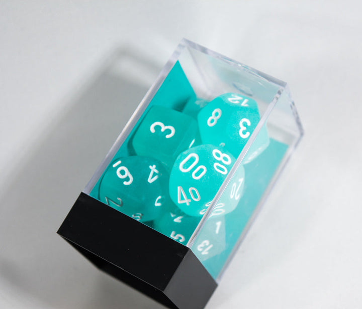 Chessex Polyhedral 7 Die Frosted Teal w/ White Numbers Set Of 7 Dice CHX 27405