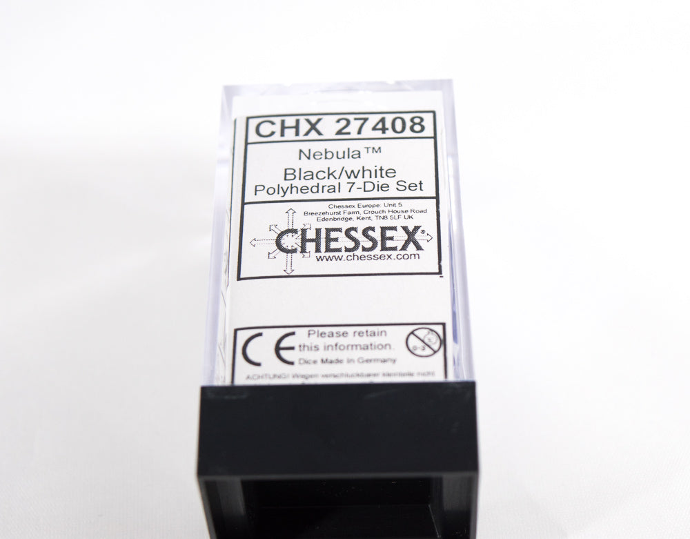 Chessex Polyhedral 7 Die Nebula Black w/ White Numbers Set Of 7 Dice CHX 27408