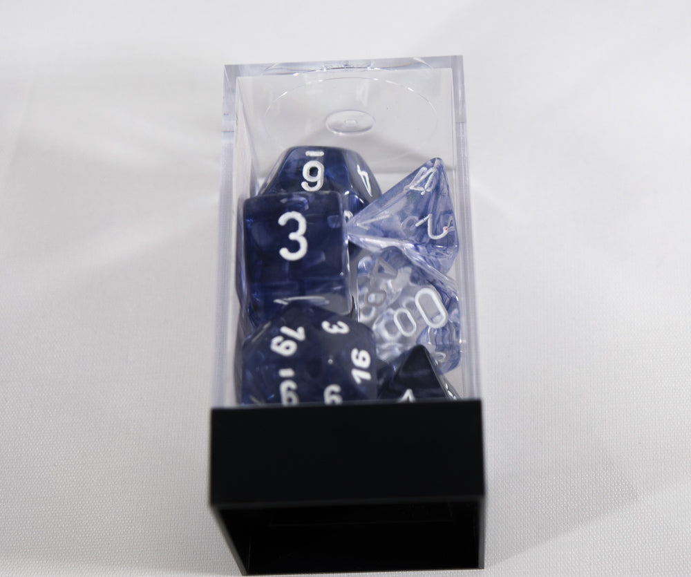 Chessex Polyhedral 7 Die Nebula Black w/ White Numbers Set Of 7 Dice CHX 27408