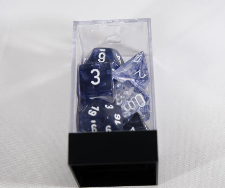 Chessex Polyhedral 7 Die Nebula Black w/ White Numbers Set Of 7 Dice CHX 27408