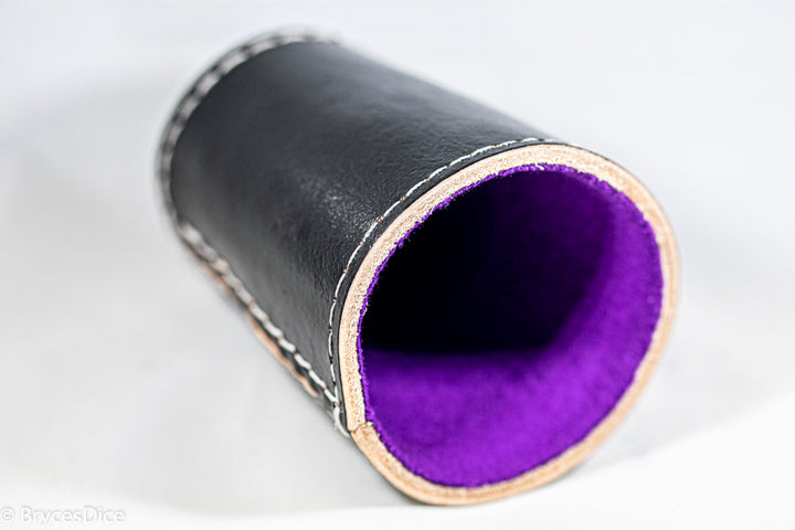 Handmade Leather Dice Cup (Black w/Purple Lining)