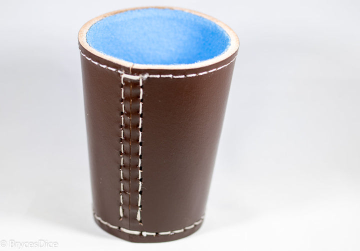 Handmade Leather Dice Cup (Brown w/Blue Lining)