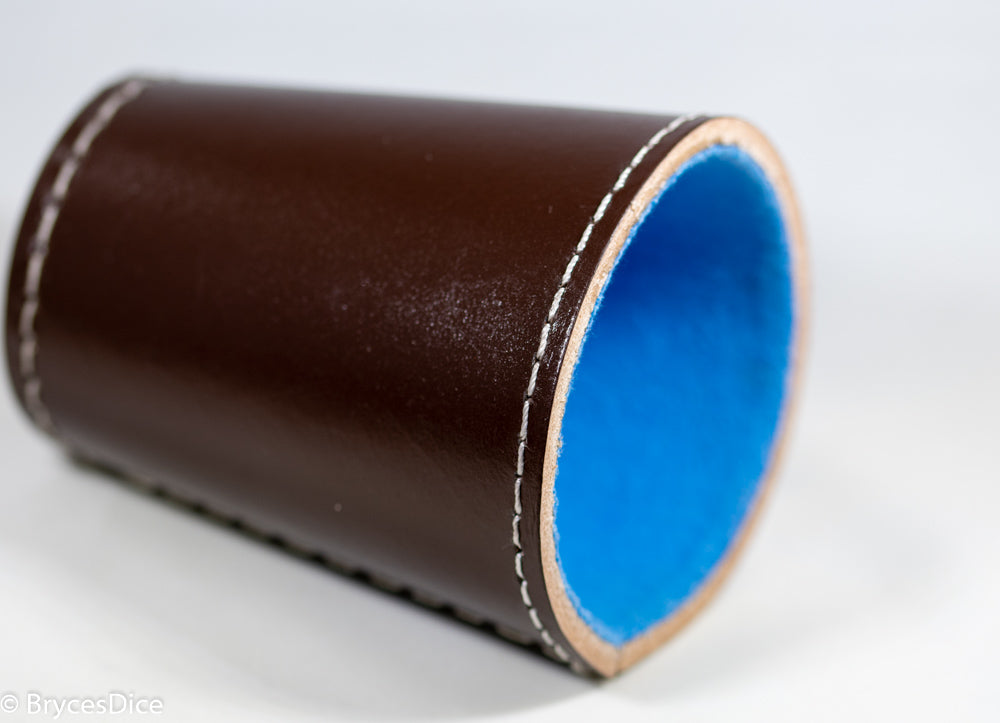 Handmade Leather Dice Cup (Brown w/Blue Lining)