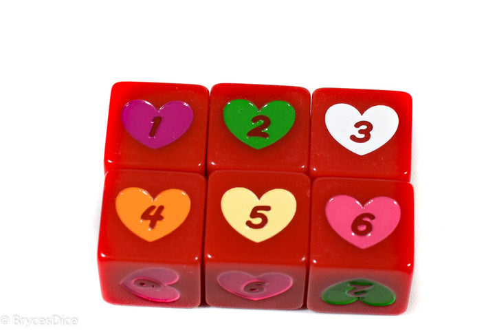 Candy Heart Dice Acrylic 16mm White, Pink, Purple, Yellow, Green