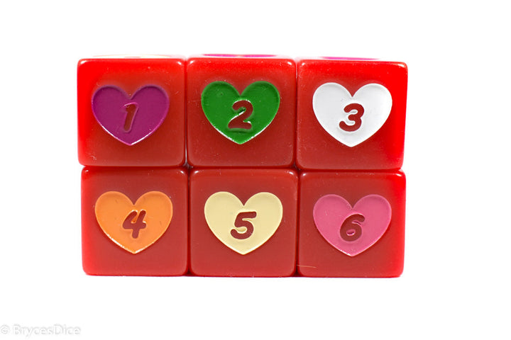 Candy Heart Dice Acrylic 16mm White, Pink, Purple, Yellow, Green