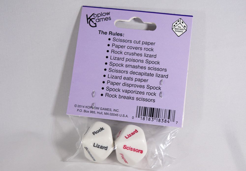 Rock Paper Scissors Lizard Spock Dice by Koplow Games White w/ Red and Black Novelty