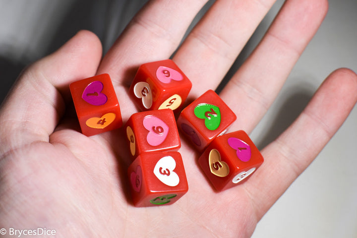 Candy Heart Dice Acrylic 16mm White, Pink, Purple, Yellow, Green