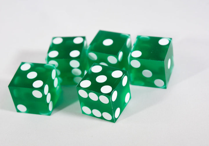 Green Casino Dice d6 19mm Razor Edge No Serial Numbers or Names Clean