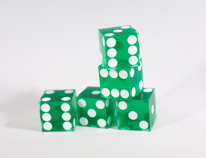 Green Casino Dice d6 19mm Razor Edge No Serial Numbers or Names Clean