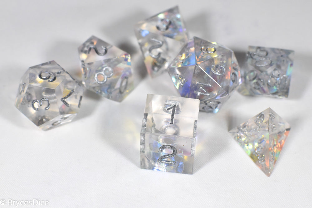 Pirates Crystal Sharp Edge Resin 7-Dice Set | Gold or Silver Ink (Clear)