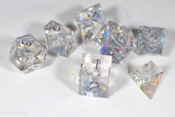 Pirates Crystal Sharp Edge Resin 7-Dice Set | Gold or Silver Ink (Clear)