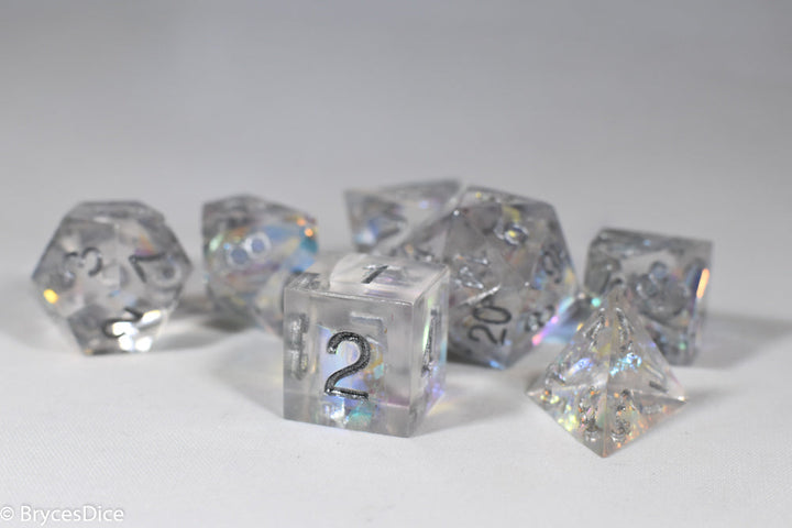 Pirates Crystal Sharp Edge Resin 7-Dice Set | Gold or Silver Ink (Clear)