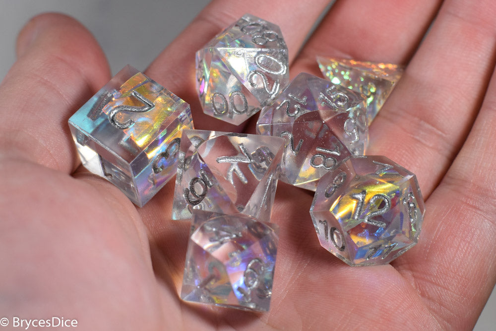Pirates Crystal Sharp Edge Resin 7-Dice Set | Gold or Silver Ink (Clear)