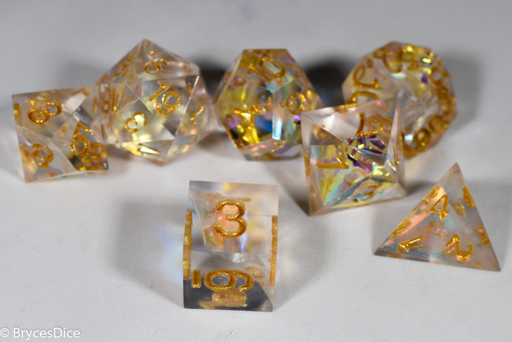 Pirates Crystal Sharp Edge Resin 7-Dice Set | Gold or Silver Ink (Clear)