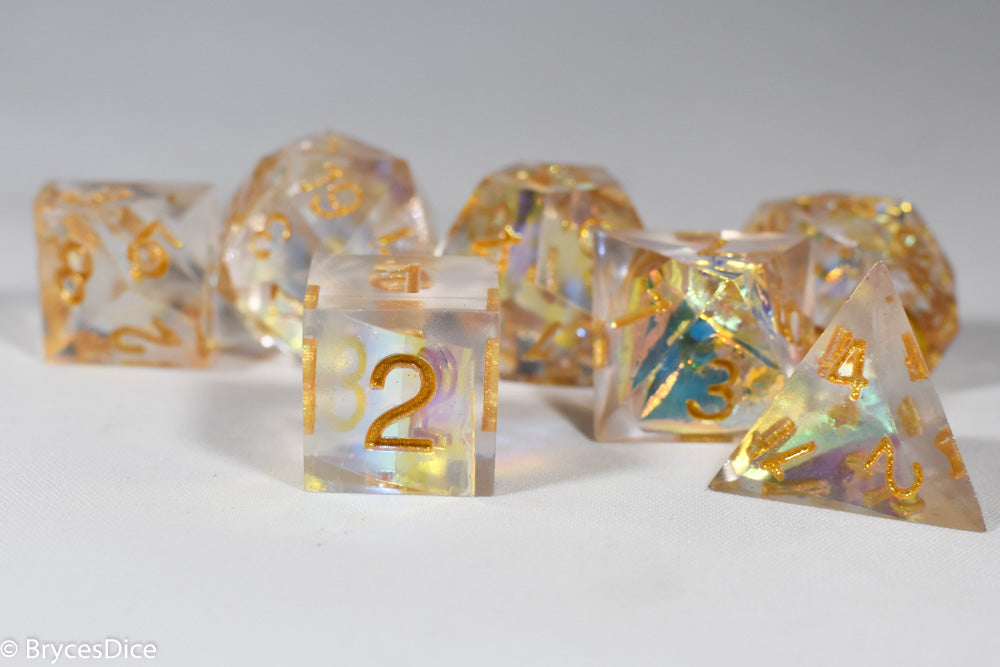Pirates Crystal Sharp Edge Resin 7-Dice Set | Gold or Silver Ink (Clear)