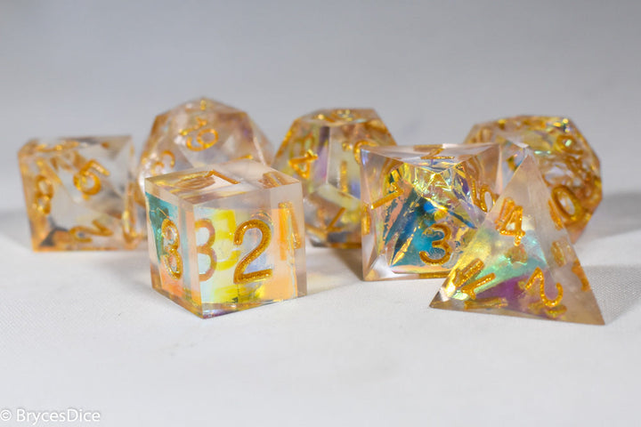 Pirates Crystal Sharp Edge Resin 7-Dice Set | Gold or Silver Ink (Clear)