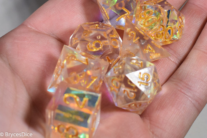 Pirates Crystal Sharp Edge Resin 7-Dice Set | Gold or Silver Ink (Clear)