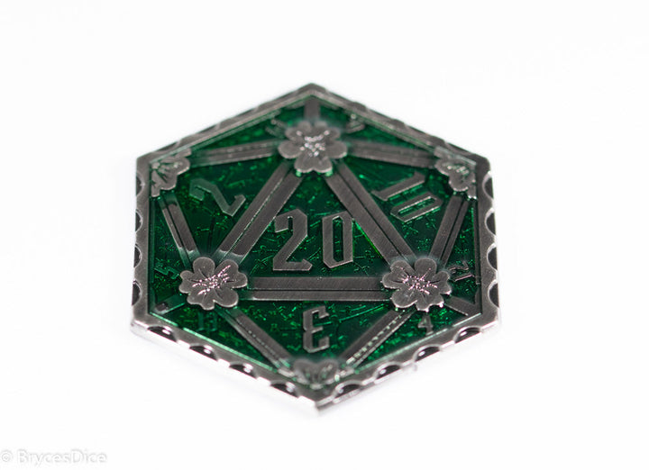 Silver Green Enamel Effect D20 Metal Coins d2