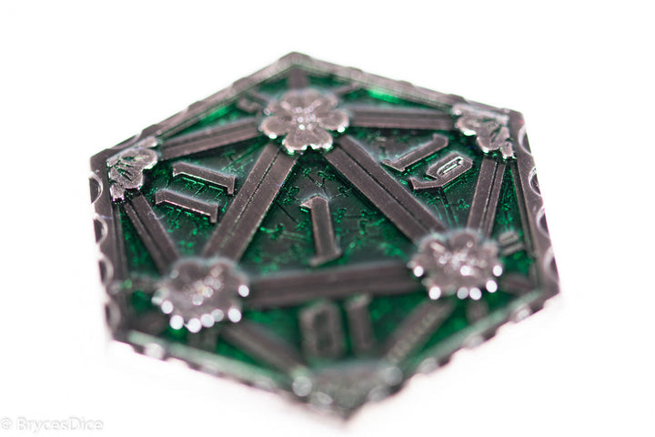 Silver Green Enamel Effect D20 Metal Coins d2