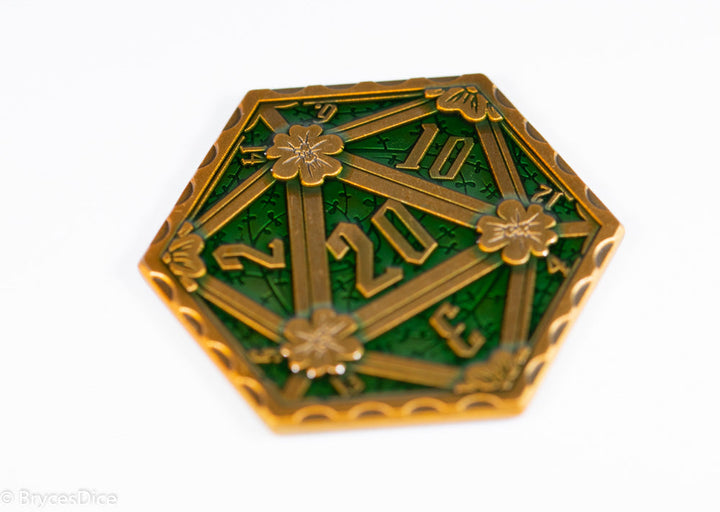 Gold Green Enamel Effect D20 Metal Coins d2