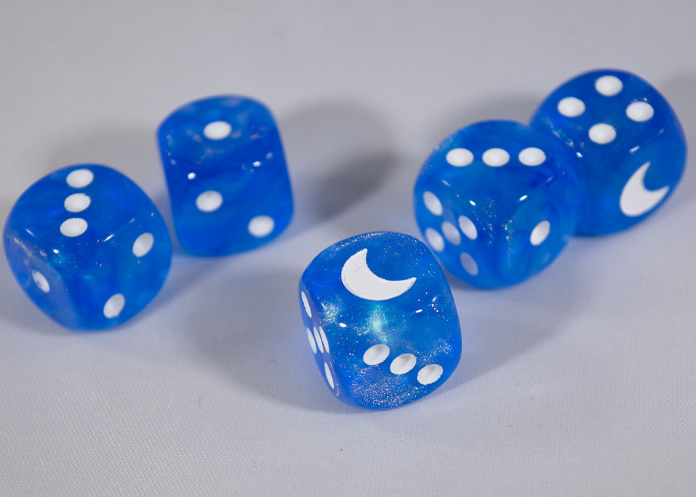 Custom Crescent Moon Sparkle Sky Blue Borealis Chessex Magic Rare by BrycesDice