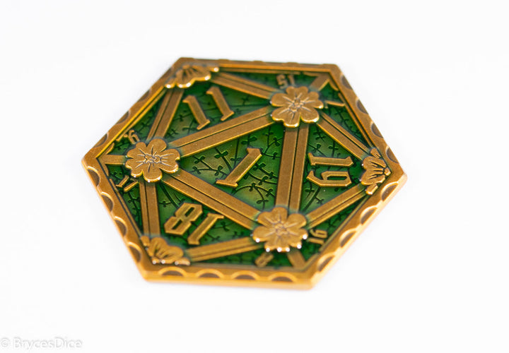 Gold Green Enamel Effect D20 Metal Coins d2