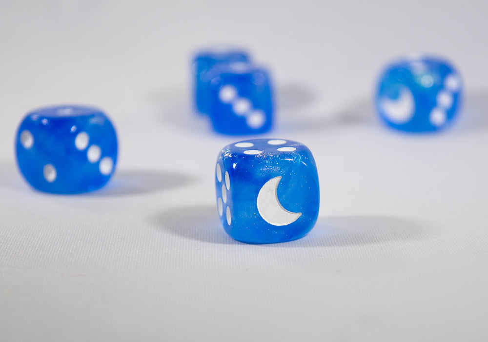 Custom Crescent Moon Sparkle Sky Blue Borealis Chessex Magic Rare by BrycesDice