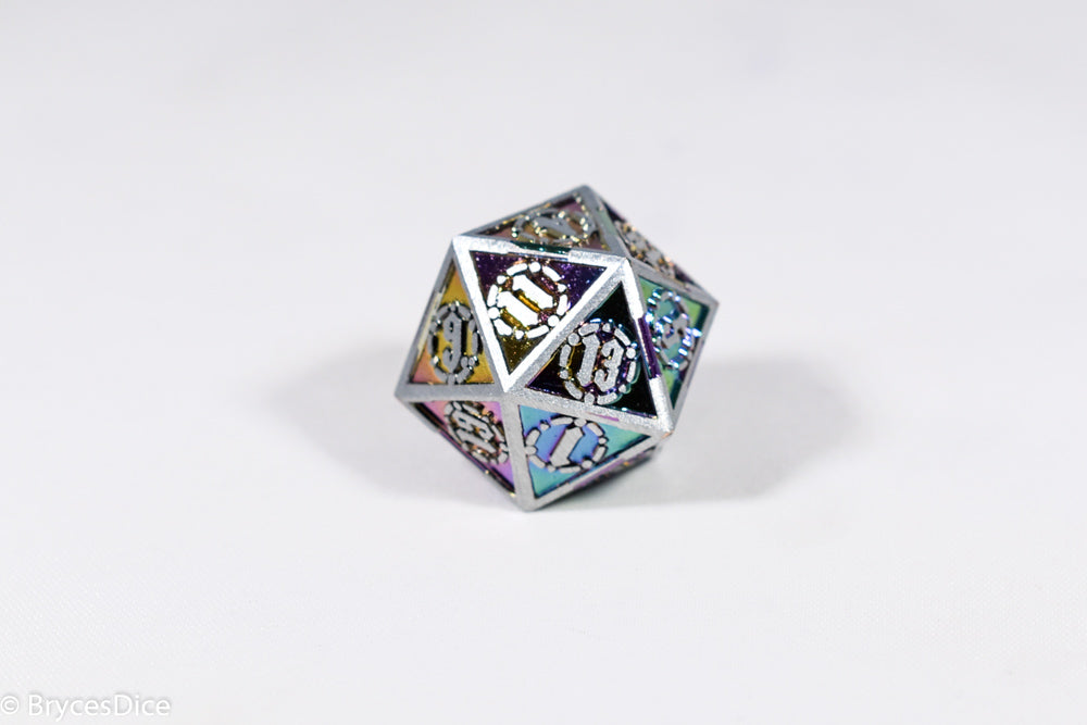 Single d20 Silver w/Rainbow Inlay Sword Strengthened Metal
