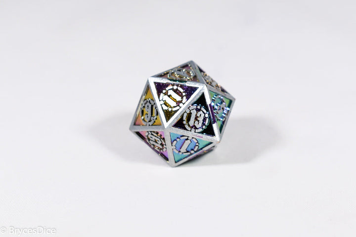 Single d20 Silver w/Rainbow Inlay Sword Strengthened Metal