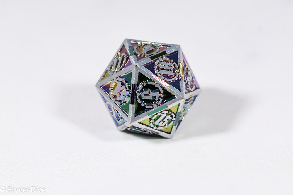 Single d20 Silver w/Rainbow Inlay Sword Strengthened Metal