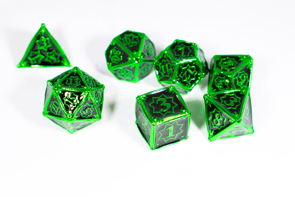 Alien 7-Dice Metal Set Green w/ Black Fill {North Star Dice Collection}