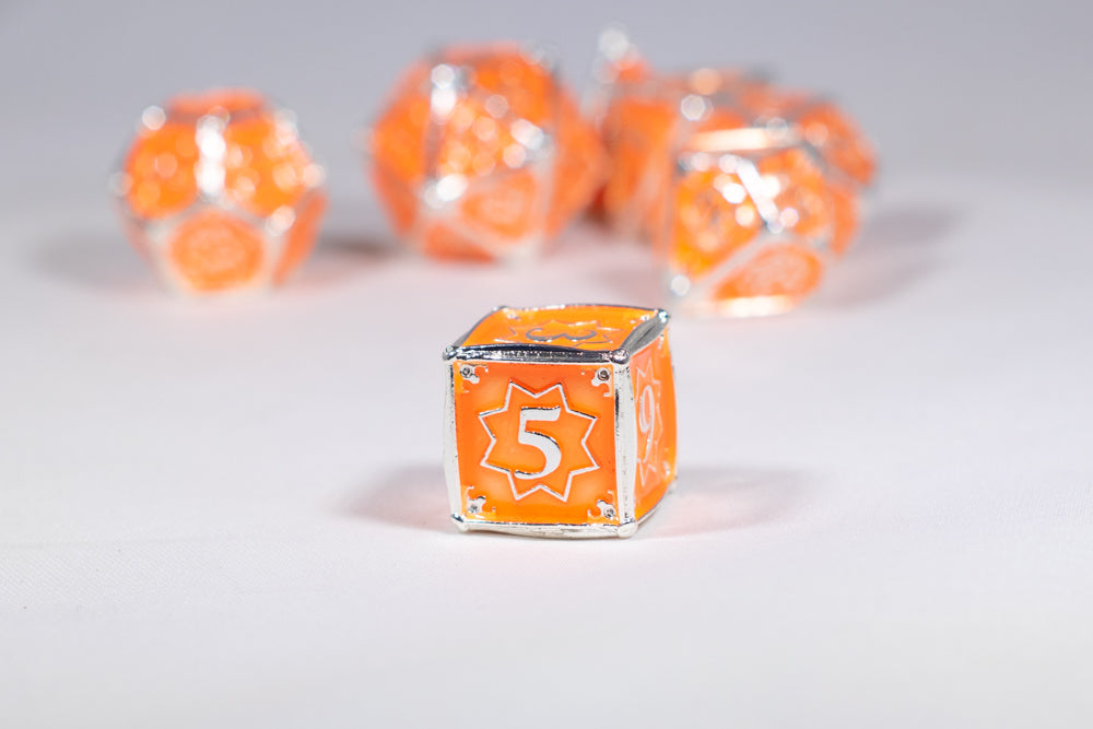 Orangesicle 7-Dice Metal Set Silver w/ Orange Fill {North Star Dice Collection}