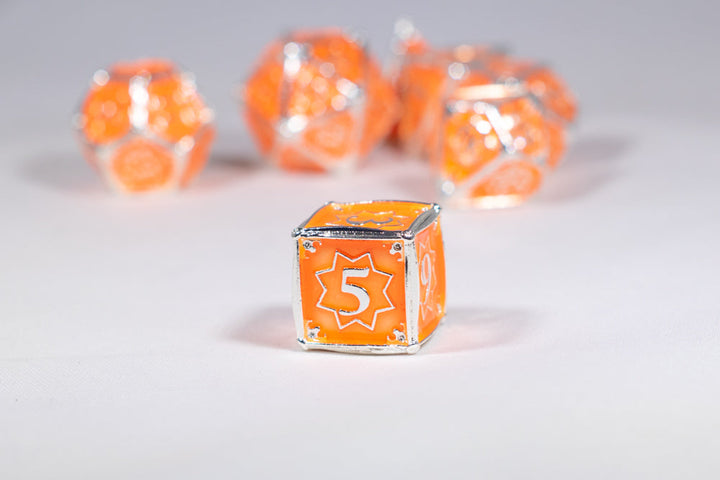 Orangesicle 7-Dice Metal Set Silver w/ Orange Fill {North Star Dice Collection}